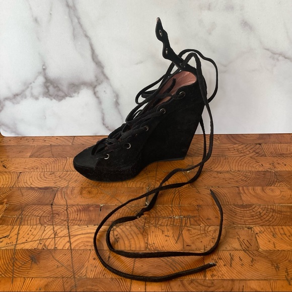 Vintage Black Suede Alaia Corset Laced Platforms - Picture 5 of 11